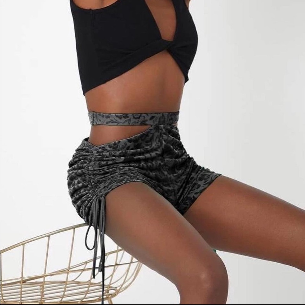 Brand New Allover Floral Print Cut Out Drawstring Side Shorts